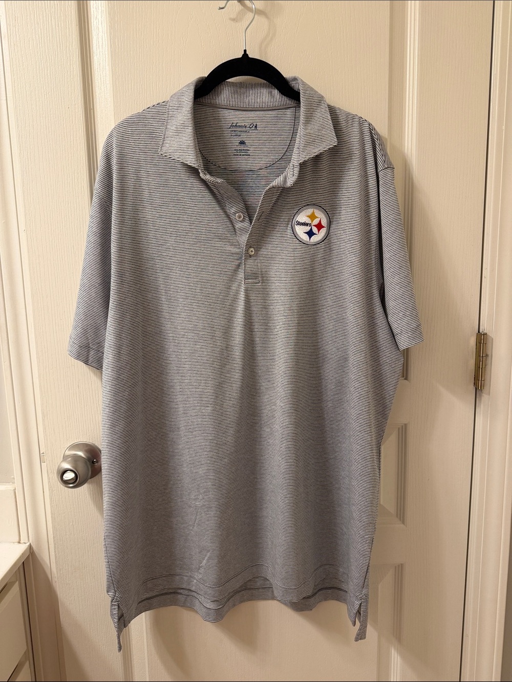 Johnnie-O Pittsburgh Steelers Striped Polo Shirt with Embroidered Patch